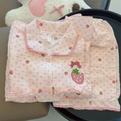 可爱波点草莓睡衣女ins风夏季短袖短裤套装娃娃领美少女家居服