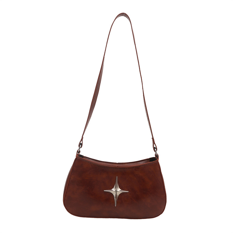 Textura retro de color sólido bolso de hombro bajo la axila 2024 otoño nuevo estilo simple de piel de cera elegante gran capacidad mochila