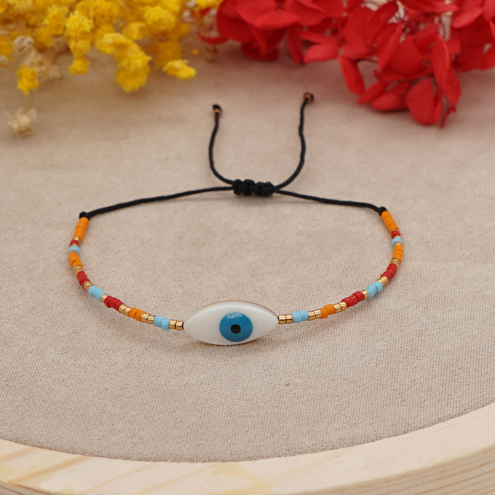 Simple natural shell lucky eyes rice beads handwoven colorful beaded braceletpicture9