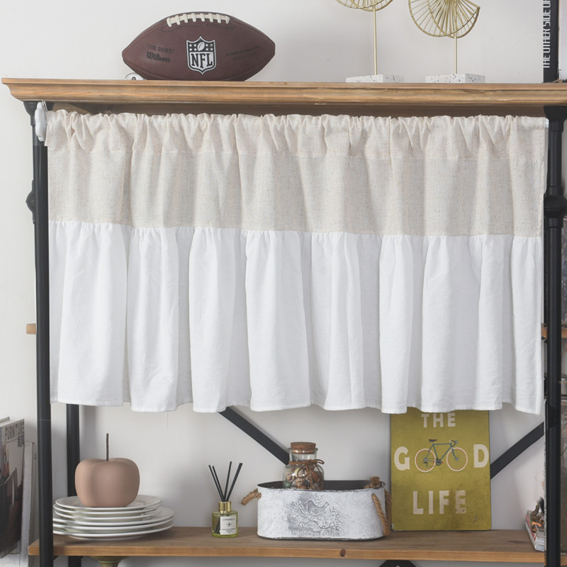 Le Xuan show cross-border American kitchen short curtain small fresh cotton and linen stitching half curtain finished wear rod small curtain manufacturers