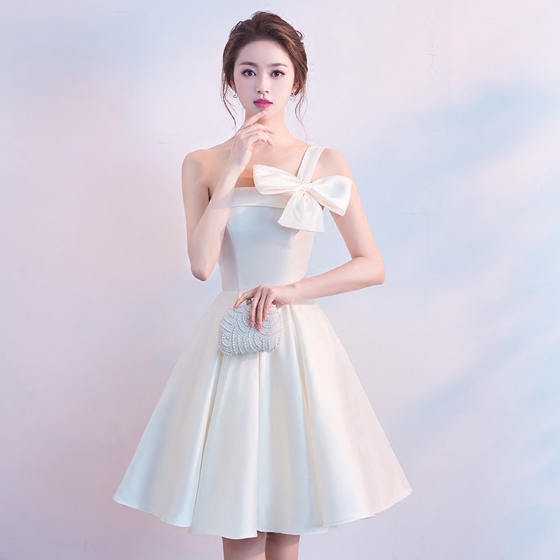 Tube Top Evening Dress for Women White Short 2025 Autum Bridesmaid Niche Can Usually Wear Birthday Dress