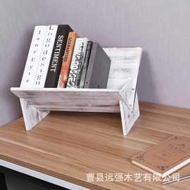 木制书架桌面摆台式书本收纳架复古洗白色图书整理架斜跨式书架