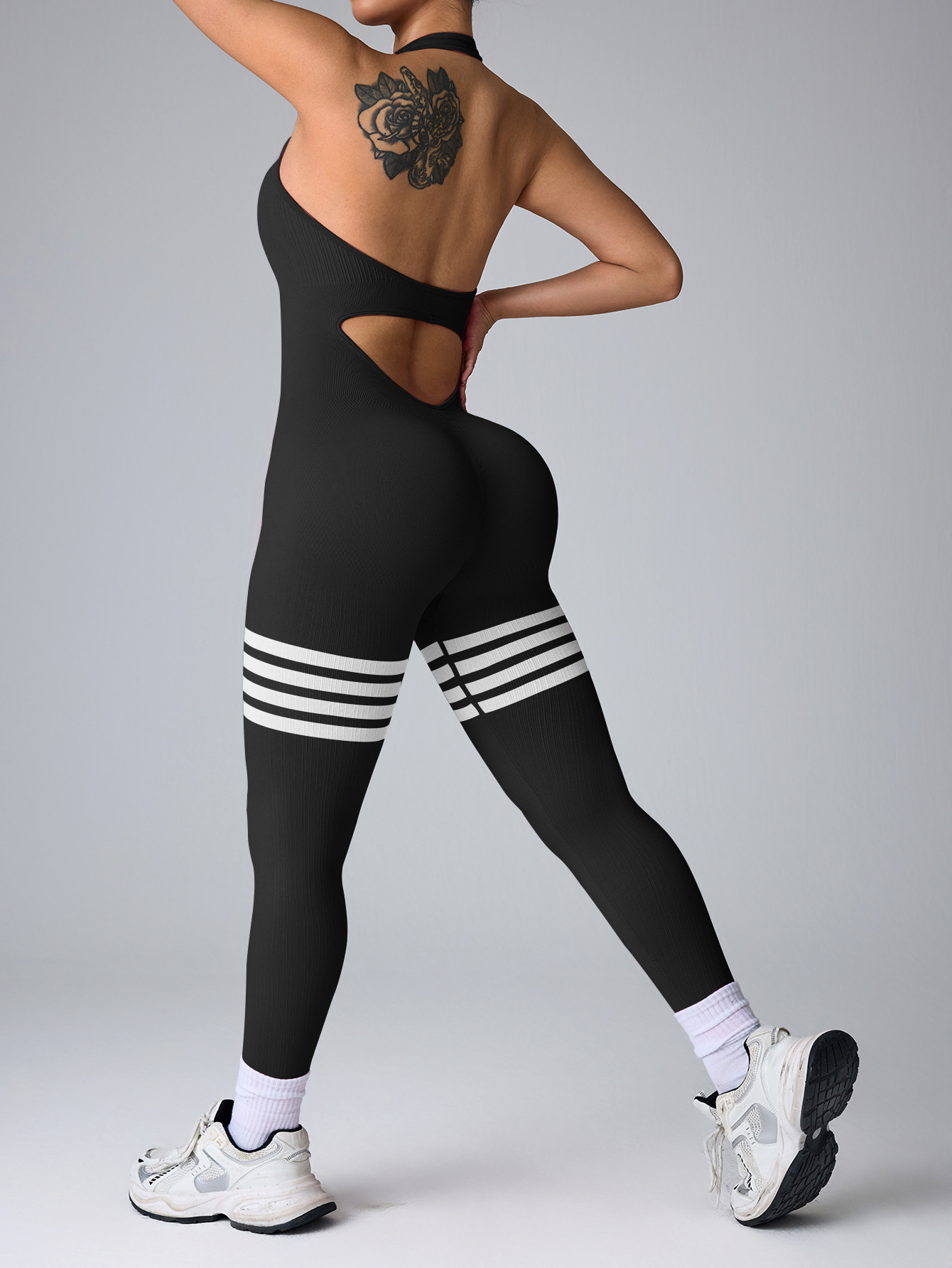 Nuevo cuello colgante, caderas, abdomen cerrado, rayas deportivas sin costuras, ropa de yoga deportiva de mujer, pantalones