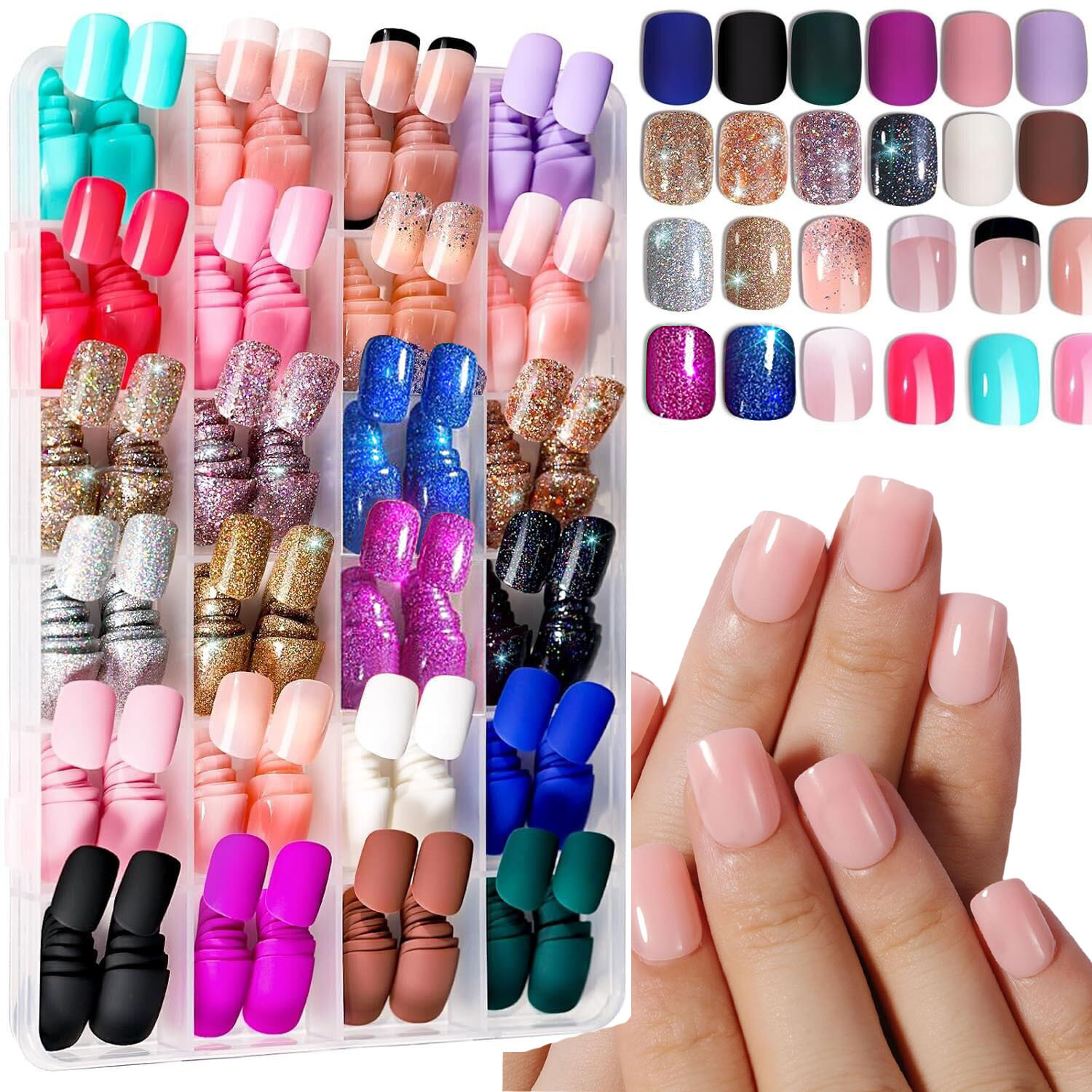Cross-Border 576-Piece Colorful Wearable Nail Set, Nail Salon Short Square Nail Tips, Solid Color DIY Handmade Nail Tips Wholesale