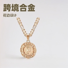 跨境欧美合金字母吊坠项链圆形花边配饰饰品女锁骨项链首饰批发