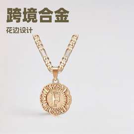 合金字母吊坠项链圆形花边配饰饰品女锁骨首饰26全定制字母吊坠