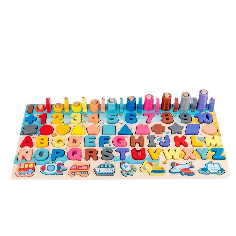 Rompecabezas de bloques de construcción tridimensionales de venta caliente transfronteriza, rompecabezas de inteligencia de educación temprana, pesca, juguetes de madera cognitivos de aprendizaje para niños