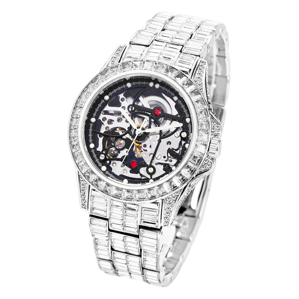 MISSFOX reloj europeo y americano popular hip hop calle inconformista completo diamante automático hueco mecánico reloj de hombre