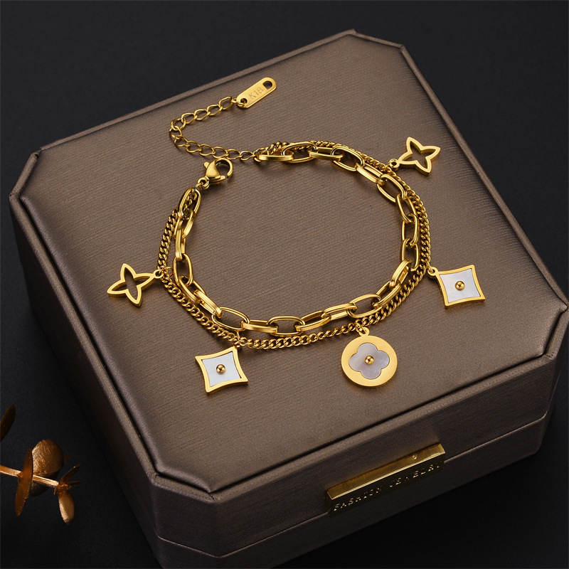 Fashion Geometric Titanium Steel Gold Plated Zircon Bracelets