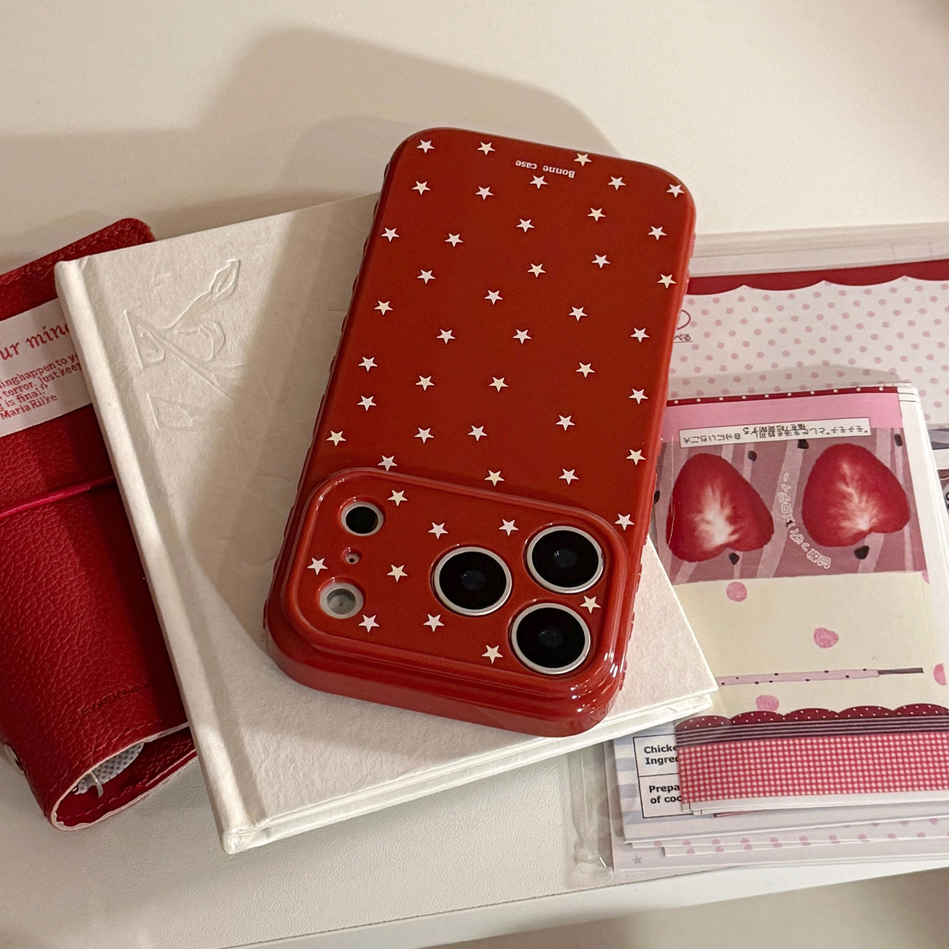 Protective Phone Case For Iphone Burgundy Star Pattern Design_voghion.com