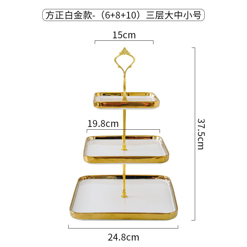 Luz nórdica de lujo de tres capas plato de fruta sala de estar hogar cerámica caramelo merienda plato té de la tarde postre mesa de decoración bandeja