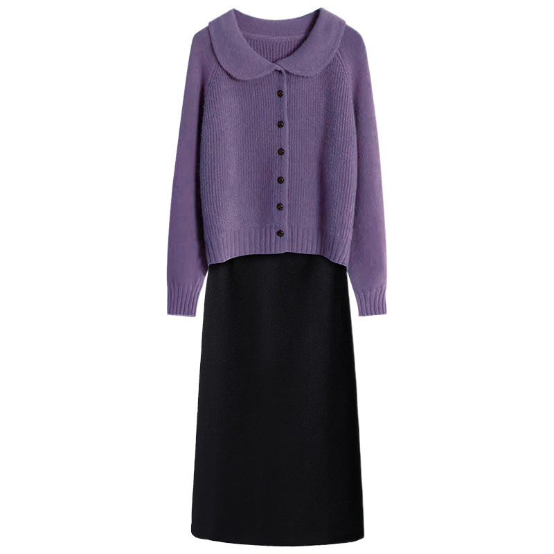 플러스 사이즈 여성 가을 세트 여성의 2024 새로운 패션 시대 감소 스웨터 허리 슬리밍 스커트 투피스 패션