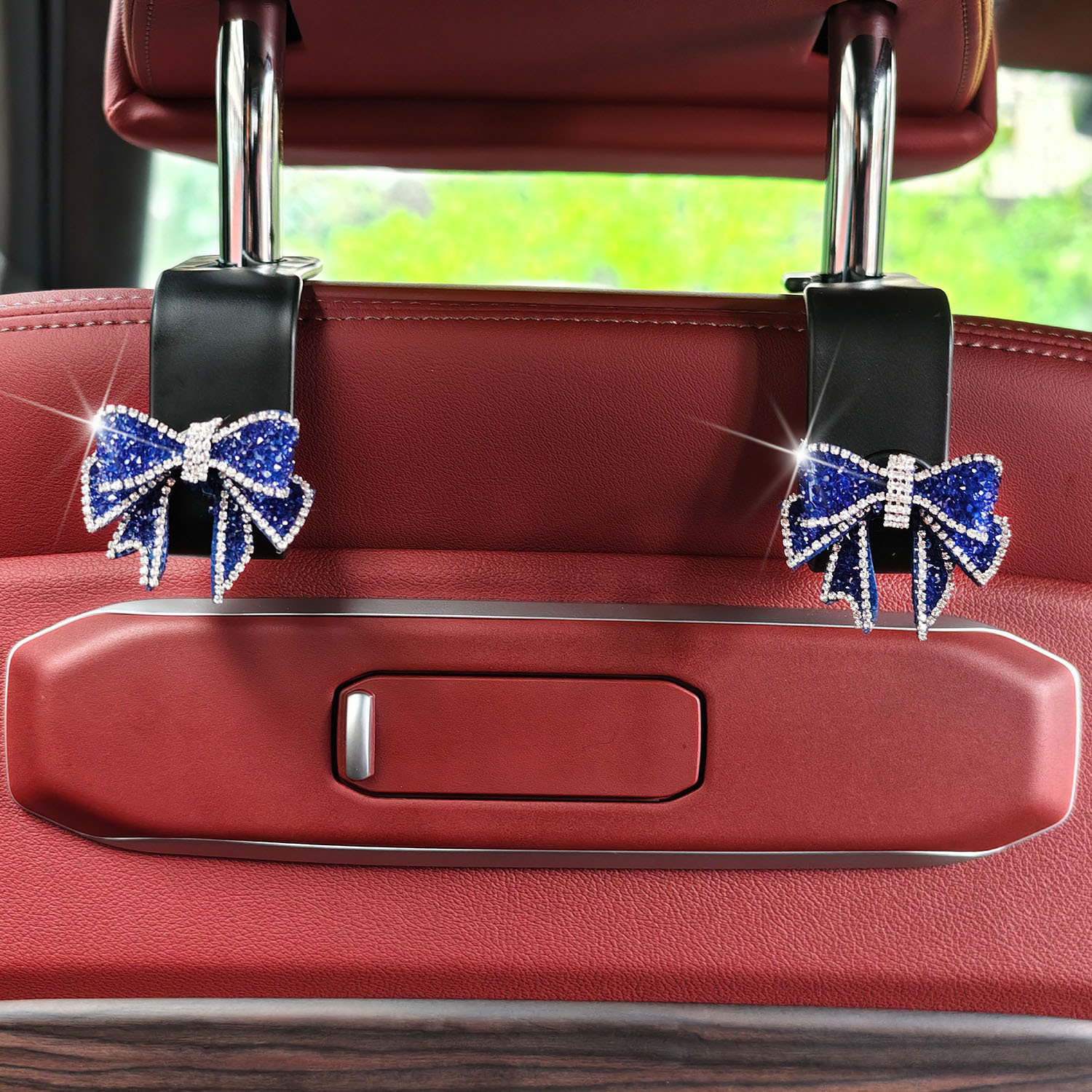 Full Rhinestone Bowknot Car Rear Seat Hook Interior Accessory for Women, Invisible Seat Back Storage Hook