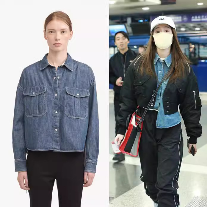 特价款→春夏欧美 同款RB 薄料不规则绑绳 牛仔衬衣女