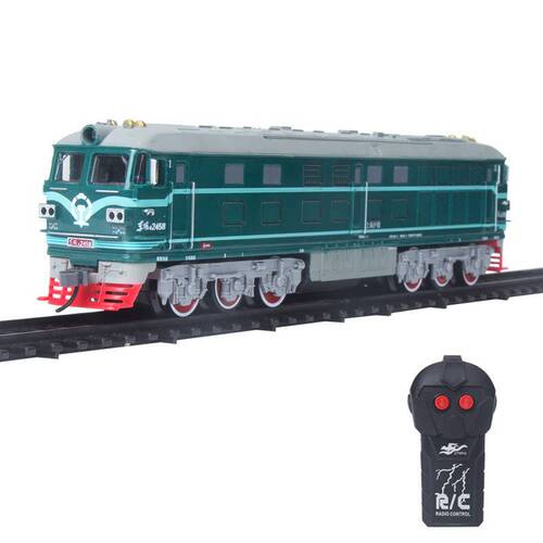 Wireless remote control Dongfeng 4B internal combustion engine retro electric green leather train toy boy locomotive super long rail car