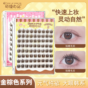 Cute Eyelashes, Glue-Free, Gold-Brown, Natural-Looking, Segmented Curling Comic Photogenic False Eyelashes