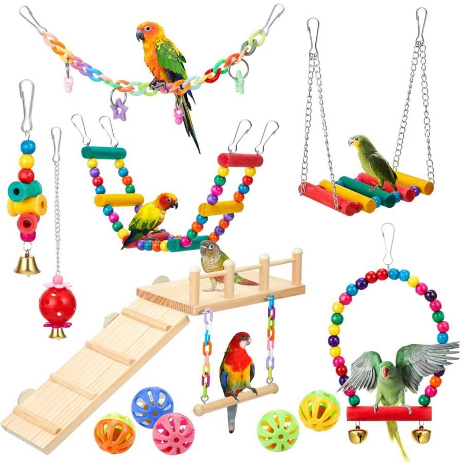 Juegos de juguetes de pájaros explosivos transfronterizos de artículos de pájaros roer y tirar juguetes de pájaros para aliviar el aburrimiento escaleras columnas juguetes de loros image 19