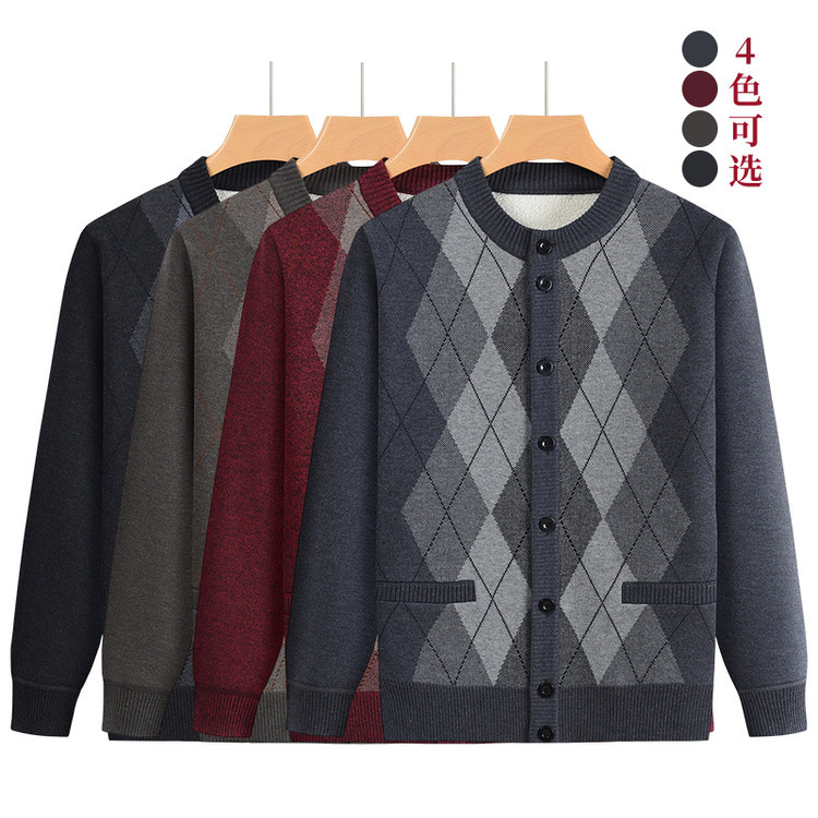 2025 nuevo suéter de estilo casual masculino delgado otoño y invierno de manga larga cálida de mediana edad con camisa de punto gruesa