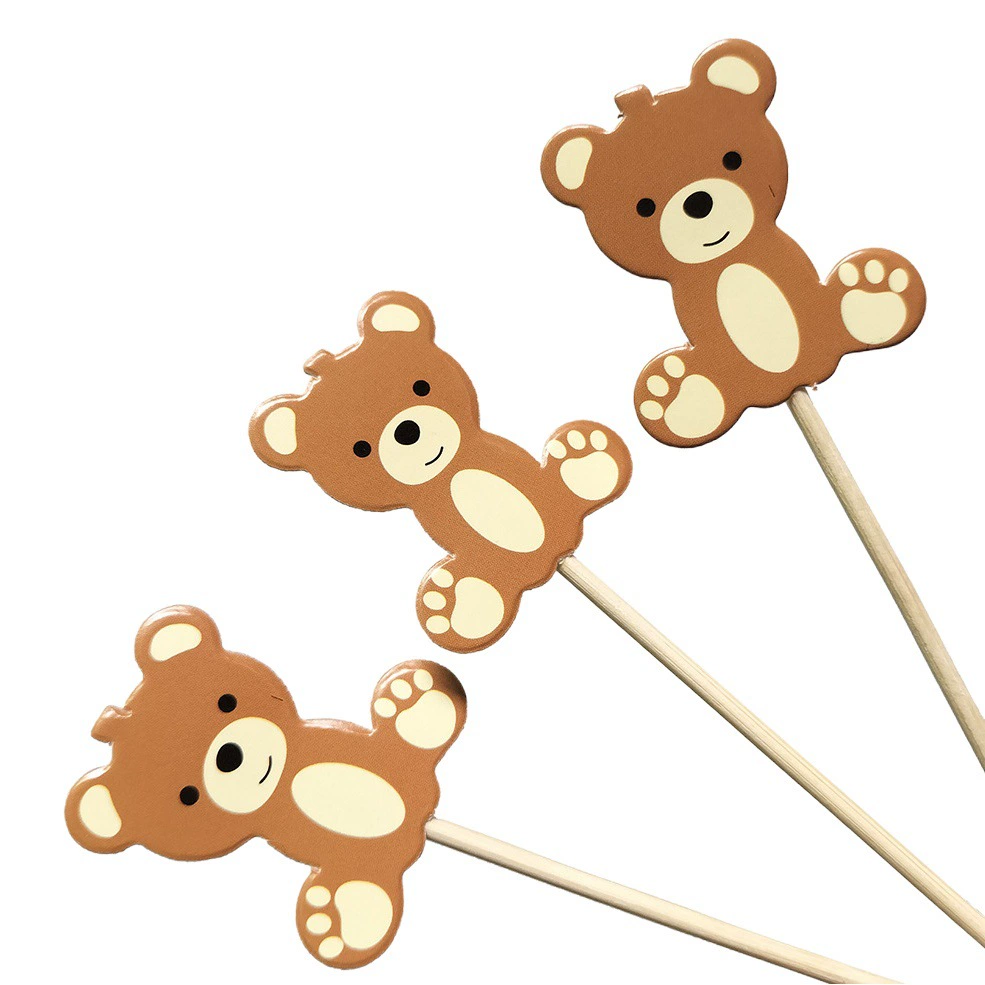Медведь Карта Творческий Бамбуковая Палочка Фруктовый Знак Одноразовый Десертный Торт Фруктовая Тарелка Вечеринка Украшение Знак Фруктовая Вилка