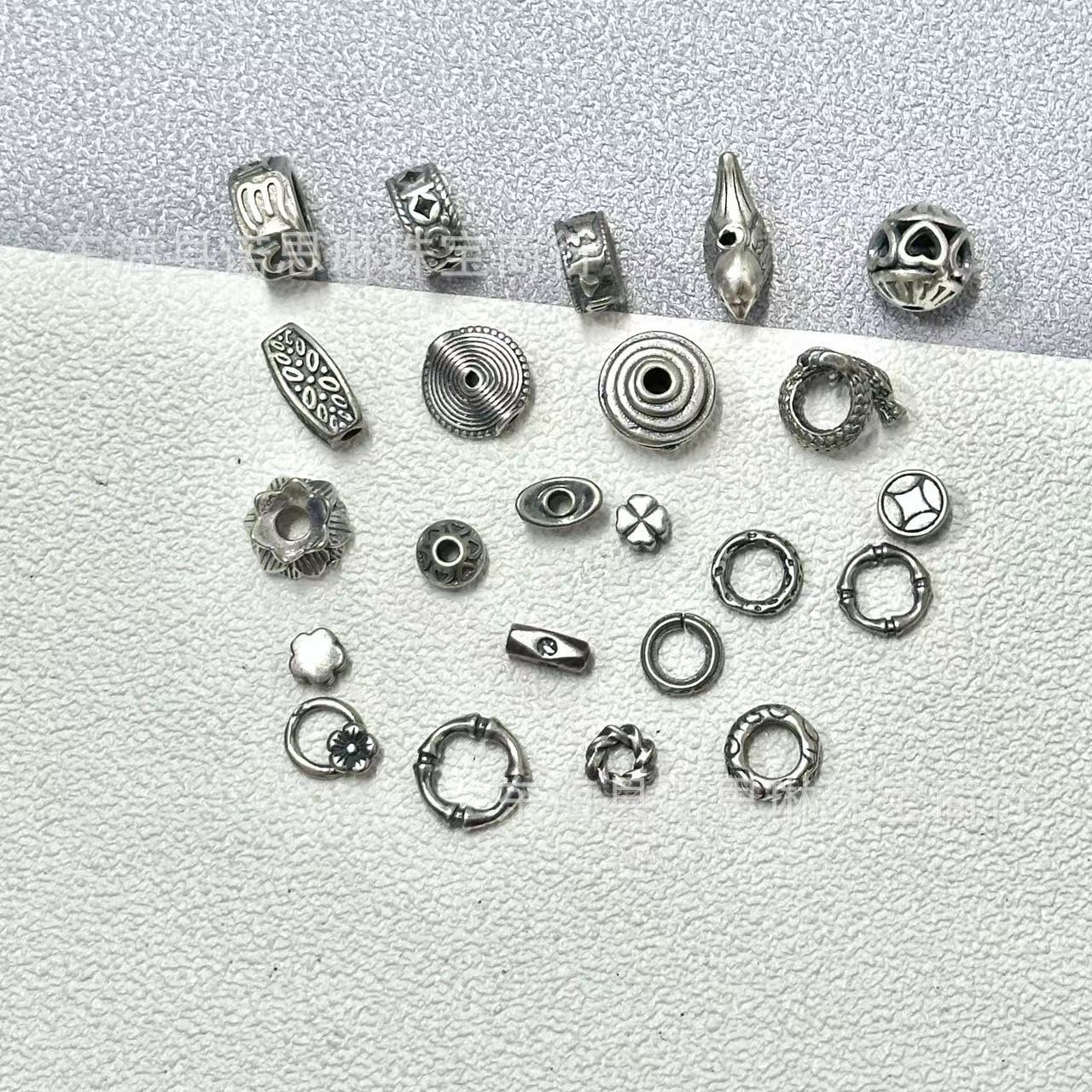 山西老银复古隔珠小跑环隔片方珠六字真言跑环三七银DIY文玩饰品