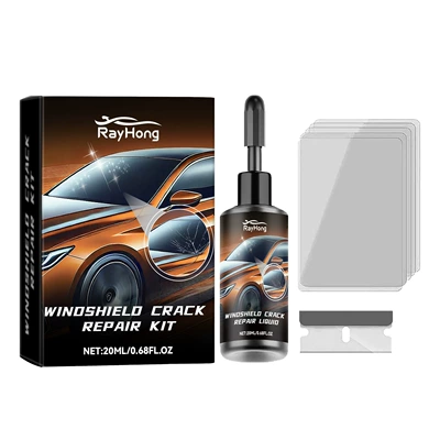 Rayhong Windshield Repair Kit Fills Cracks for Clear Vision Renovation and Repair Kit (Auto glass repair liquid) - 20mlblade1cured-film5