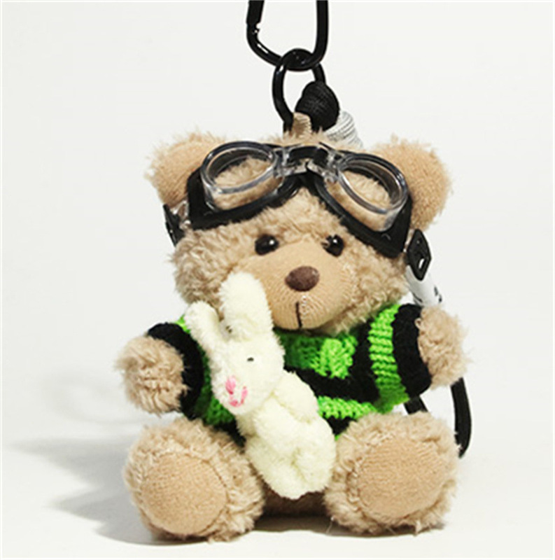 Pilot Windproof Goggles Bear Bag Pendant Plush Toy Decoration Cute Hugging Rabbit Bear Doll Keychain Pendant