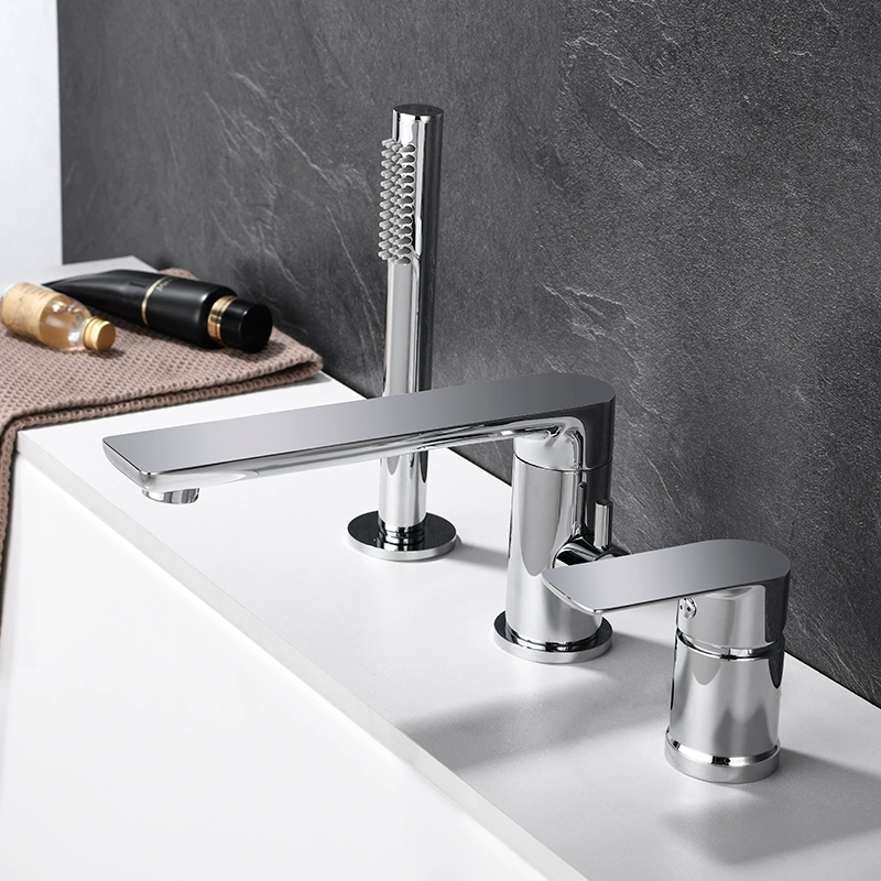 8V Kestu full copper gun gray bath tank edge embedded hot and cold split shower