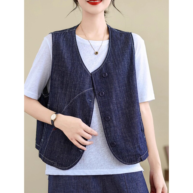 European Niche Design Denim Vest for Women, Thin, Loose, Casual, Versatile, Layered Vest Jacket A4040