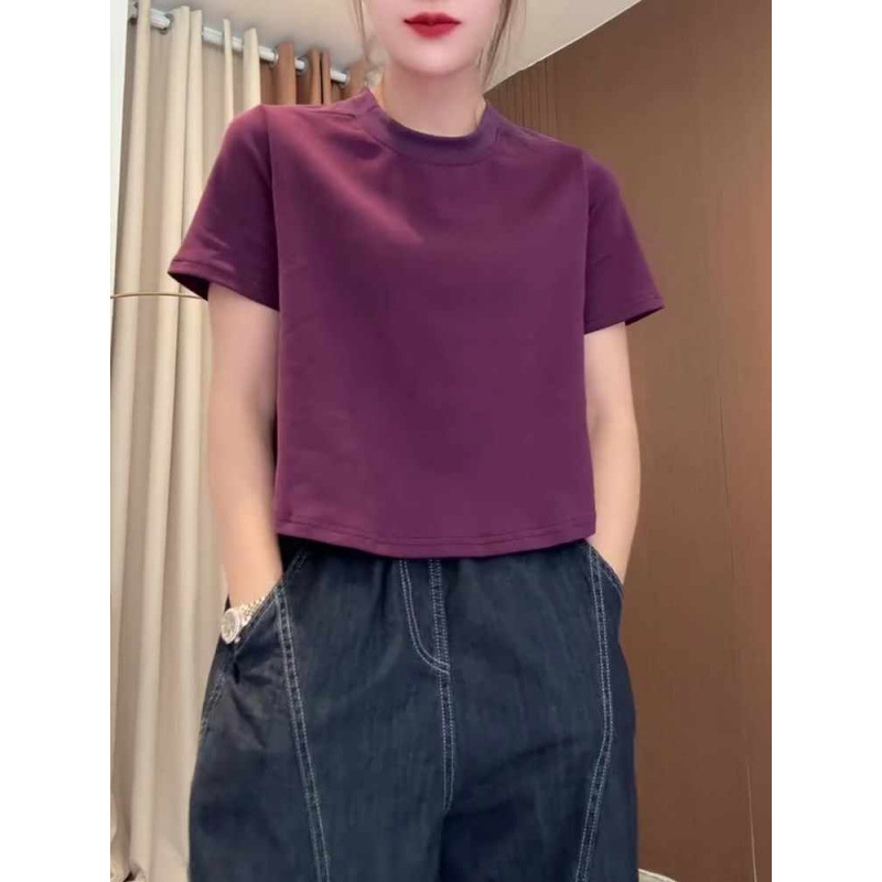 纯棉大码后背排扣设计短袖T恤女2025夏季新款宽松显瘦时尚上衣女|undefined