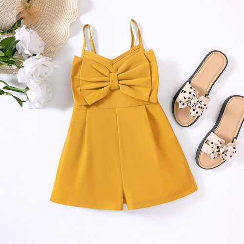 EW Foreign Trade Kids' Clothing: New Arrivals for Toddlers & Young Children – Girls' Summer Solid-Color Halterneck Jumpsuit with Bow, Style K188-C