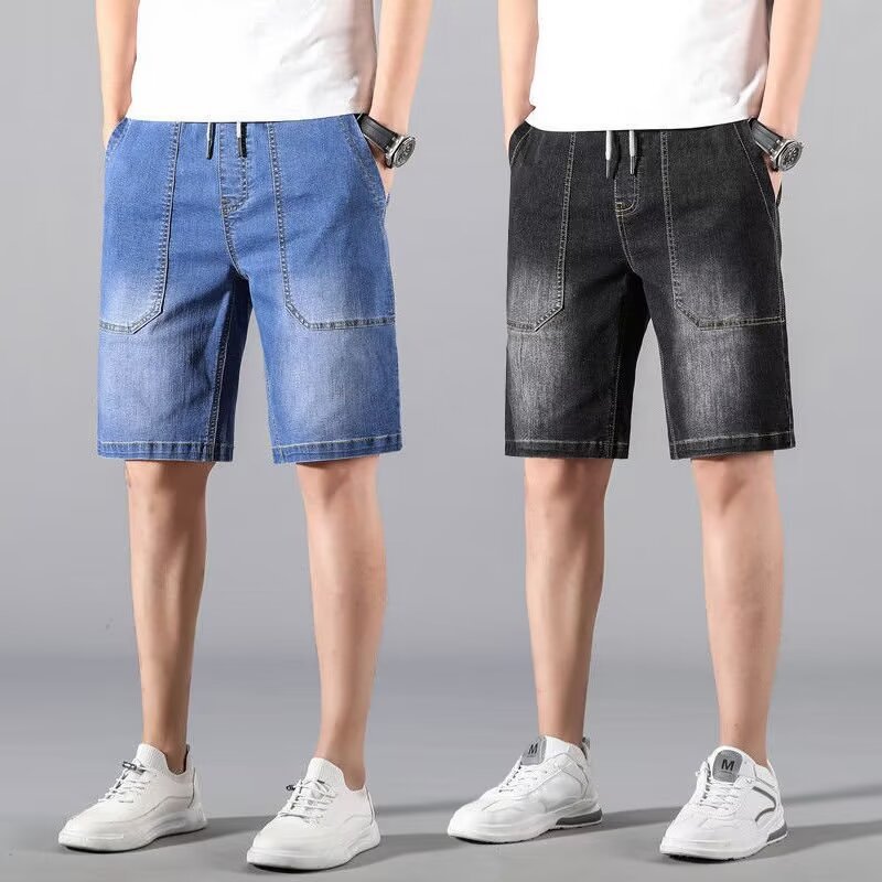 Summer Thin Denim Shorts Men's Five-point Pants Loose Straight 2024 New Fashion Brand Stitching Casual Pants