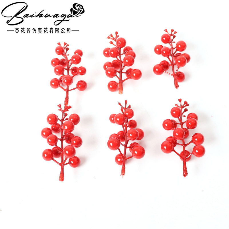 Red Fruit Artificial Red Fruit North American Holly Fruit Red Berry Home Decoration Ornaments New Year's Eve Flowers 5 Heads/12 Heads Flowers
