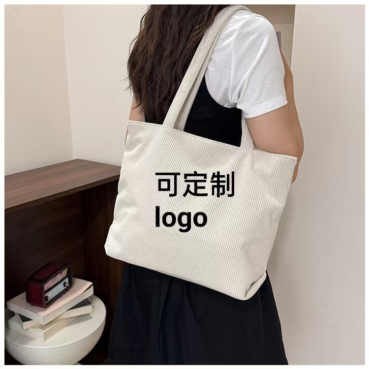 个性灯芯绒单肩包绳绣刺绣编织大容量女士托特包礼物学生毛巾绣