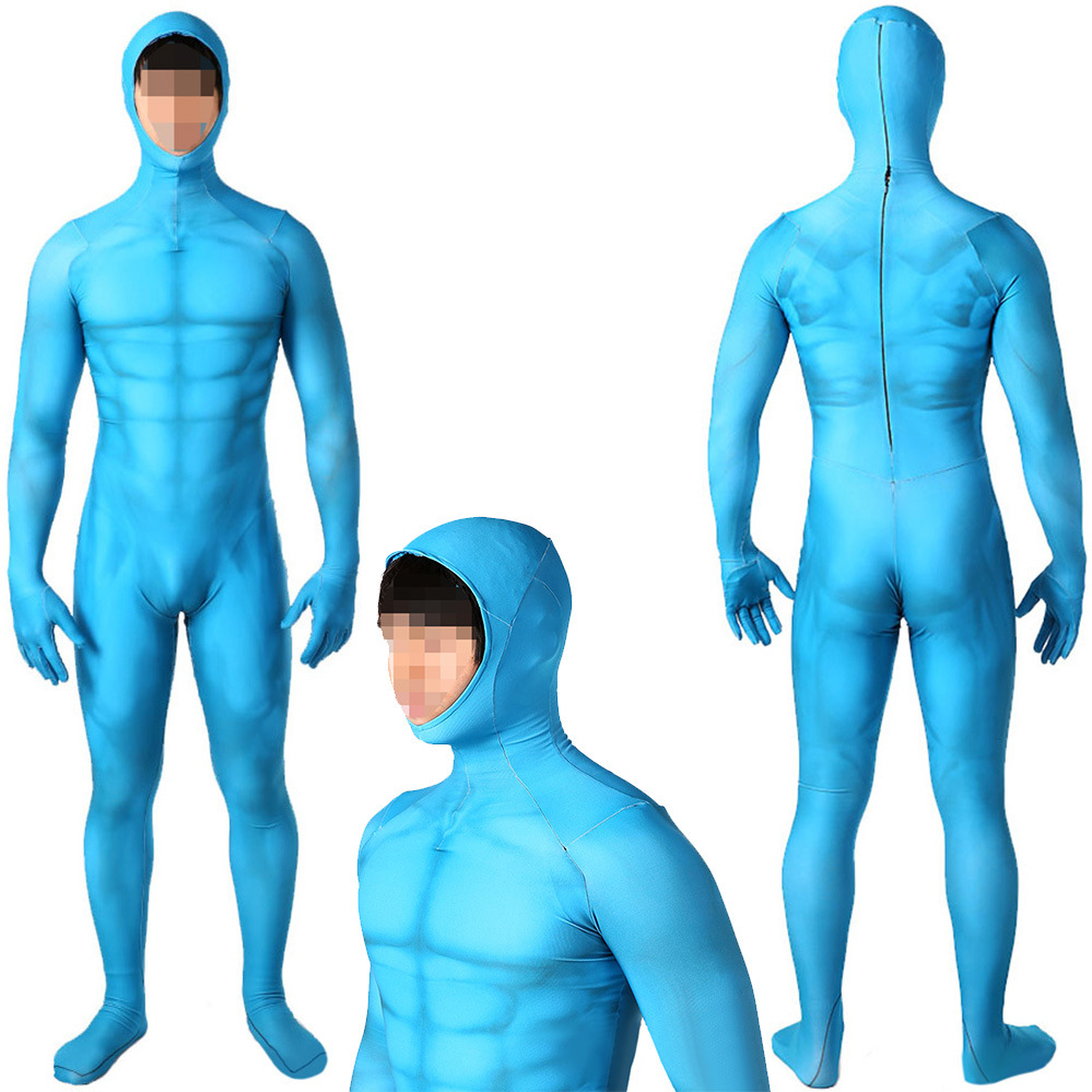 The Sky Blue Muscle Jumpsuit Stage Suit Cosplay Costume Bodysuit