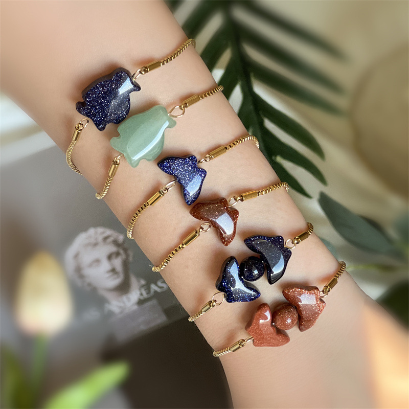 Amazon nueva pulsera de piedra natural mariposa pingüino nicho diseño pulsera color retención pulsera de cadena de acero inoxidable
