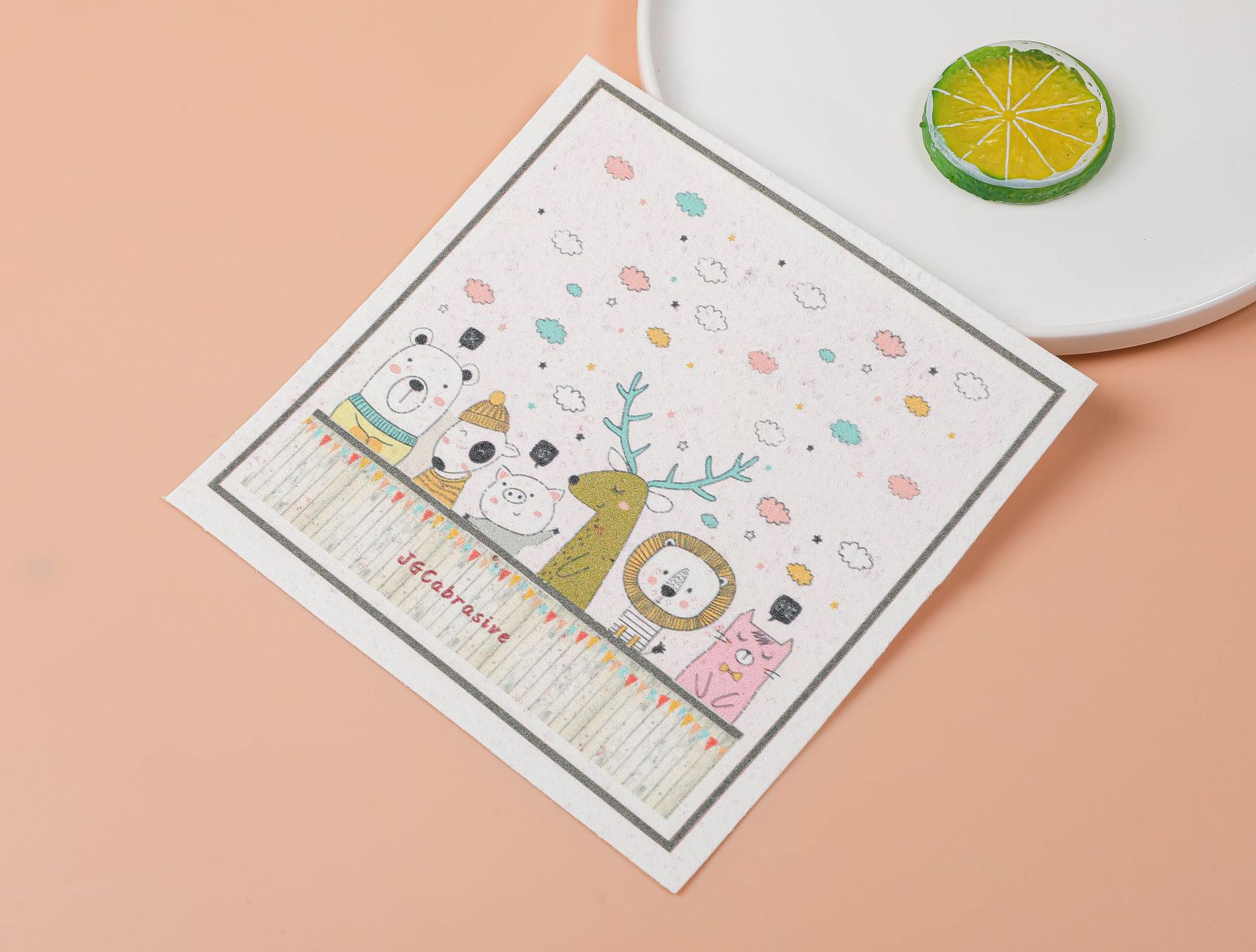 Pulpa de madera algodón trapo cocina absorbente dibujos animados descontaminación esponja paño estropajo fibra de madera paño plato toalla al por mayor