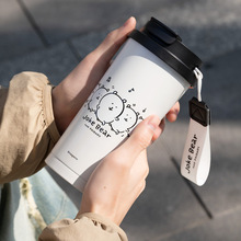 自嘲熊双饮咖啡杯316不锈钢便携保温杯高颜值男女车载水杯子批发