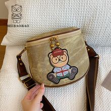 北包包正品卡通小熊撞色2024新款休闲欧美复古潮流单肩斜跨包包女