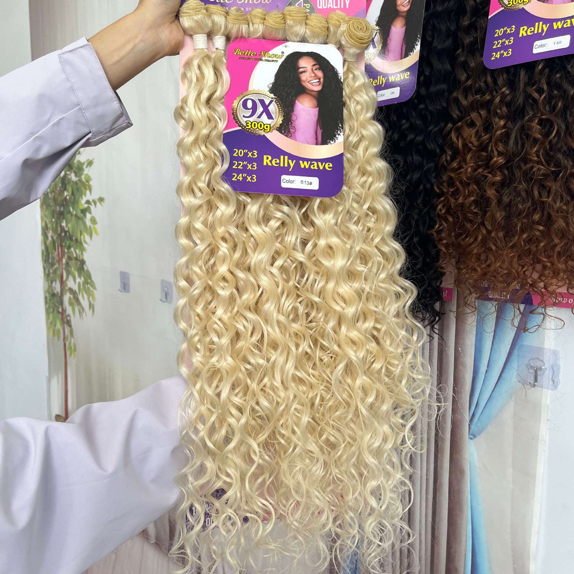 Transfronterizos Europa y América Relly cortina de cabello set de nueve piezas de fibra química pequeña pelucas de cabello largo set de cortina de cabello
