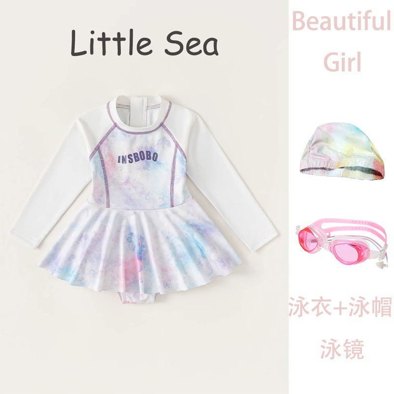 6049#흰색 수영복 + 수영모 + 수영 고글