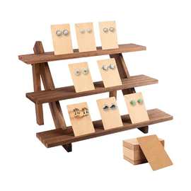 楼梯板凳卡片架 两层吊坠架 义乌饰品吊卡展示架 胡桃木首饰架子