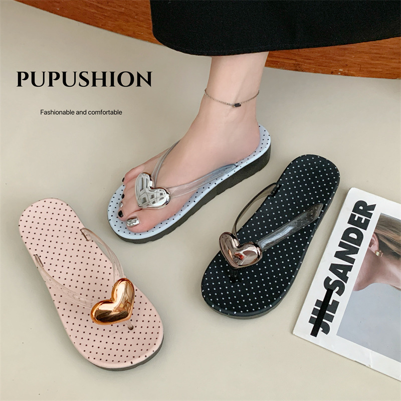 New Style Heart-Shaped Flip-Flops for Summer, Height-Increasing, Soft-Soled, Polka Dot, Cute, Popular, Anti-Slip, Foreign Trade, Cross-Border New Style Heart-Shaped Flip-Flops for Summer, Height-Increasing, Soft-Soled, Polka Dot, Cute, Popular, Anti-Slip, Foreign Trade, Cross-Border