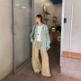 口袋高腰直筒拖地牛仔裤