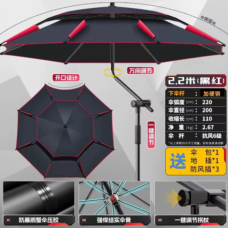 新款钓鱼伞新款遮阳伞户外露营伞便携带黑胶防晒拐杖伞露营垂钓专|undefined