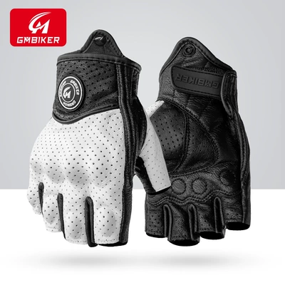 Motorcycle Safety Supplies – Sheepskin Half-Finger Breathable Retro Cruising - 302b-white-half-finger-model-domestic-sheepskin-soft-and-comfortable-s