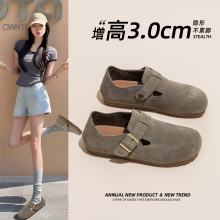 勃肯鞋女2025年秋季新款韩版百搭真皮厚底增高皮面休闲运动单鞋子