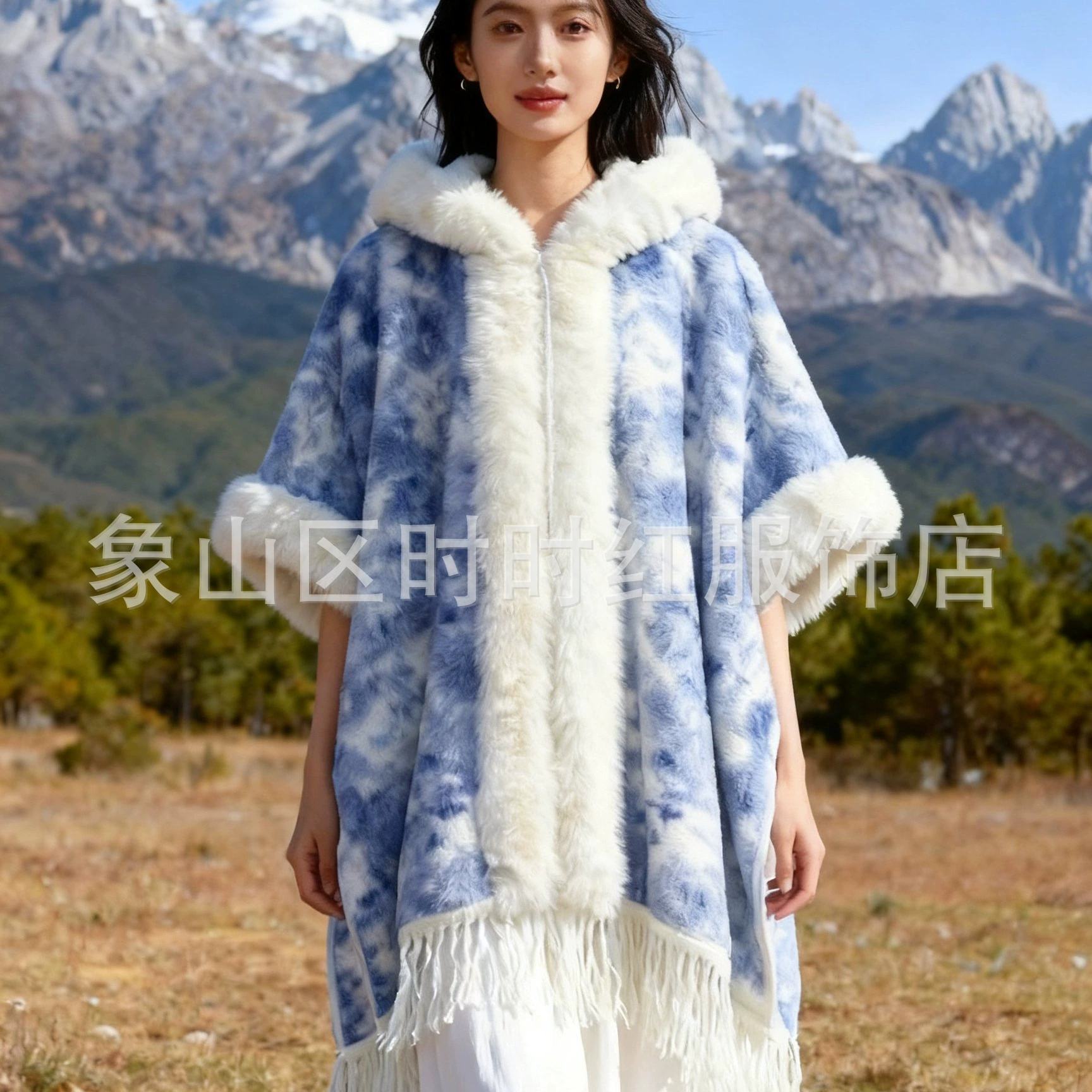 Новая коллекция Осень/Зима 2025: Теплая накидка-шаль с капюшоном и воротником из искусственного меха рекс-кролика, имитация кашемира, винтажный клетчатый узор, в стиле ханьфу