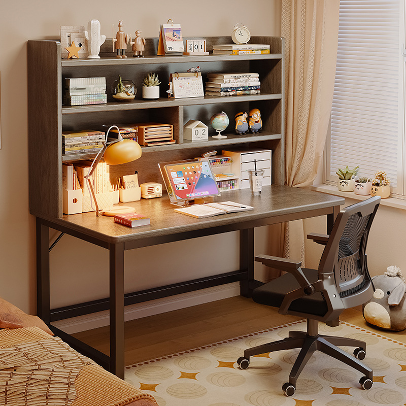Bookshelf desk solid wood eco-panel integrated student bedroom writing table modern minimalist desktop computer office desk