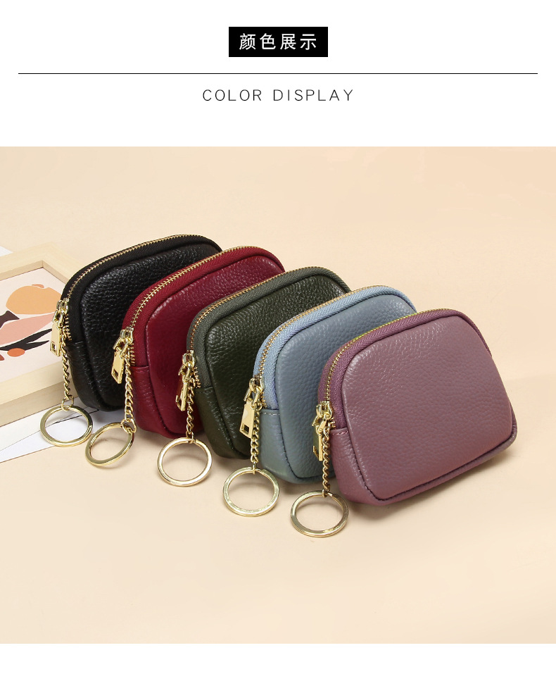 Unisex Royal Blue Grey Pink Solid Color Leather Zipper Card Holders display picture 2