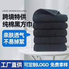 純綿の黒いスカーフの卸売りの贈り物の純綿は色の小さいスカーフの柔らかい吸水の広告の彫刻のロゴを落とさないで注文します。